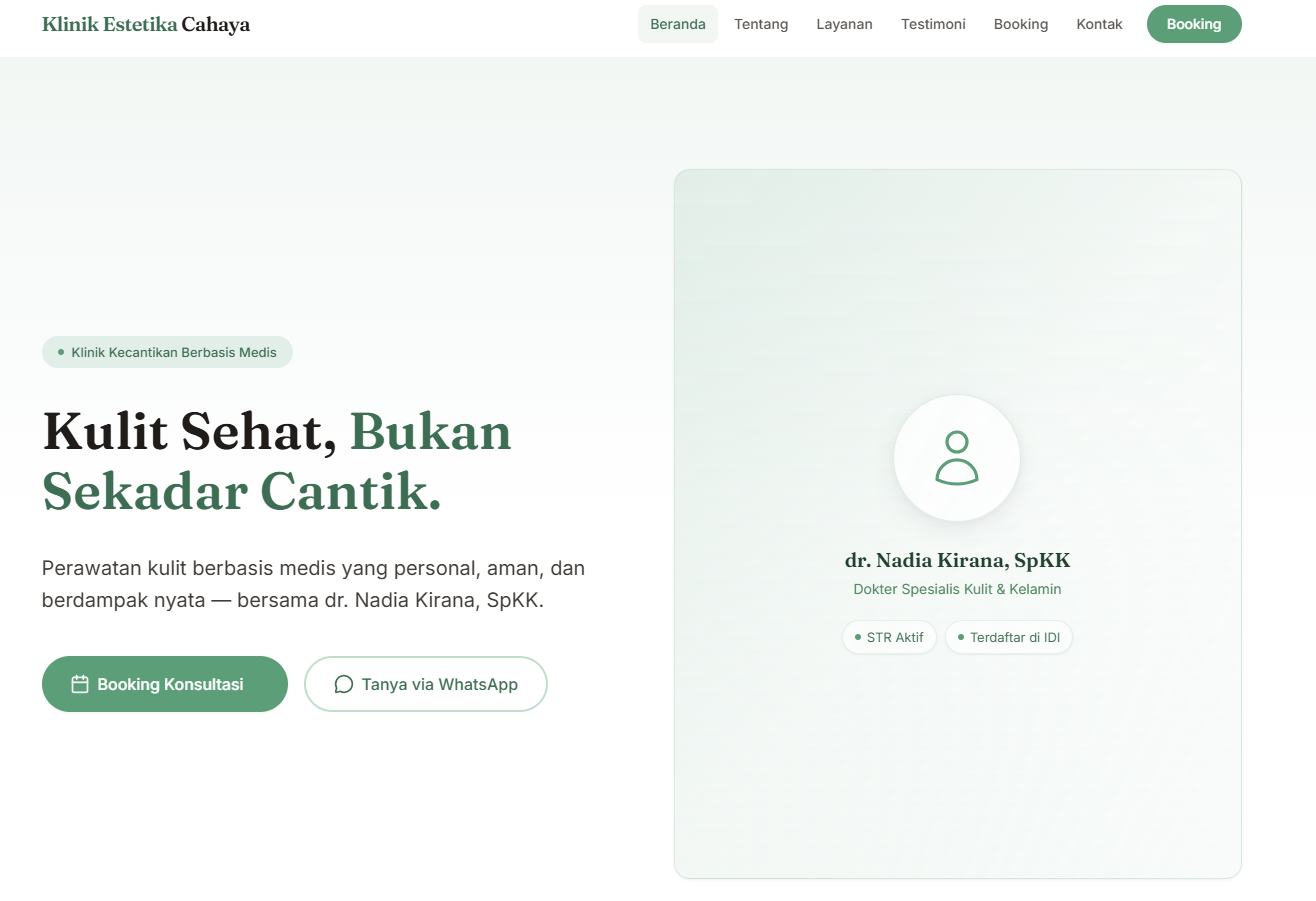 Screenshot of Klinik Estetika Cahaya — Company Profile & CRM