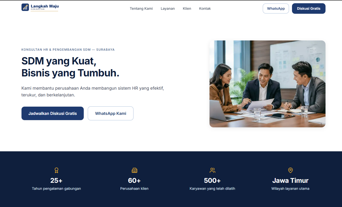 Screenshot of Langkah Maju Konsultan — Company Profile Website